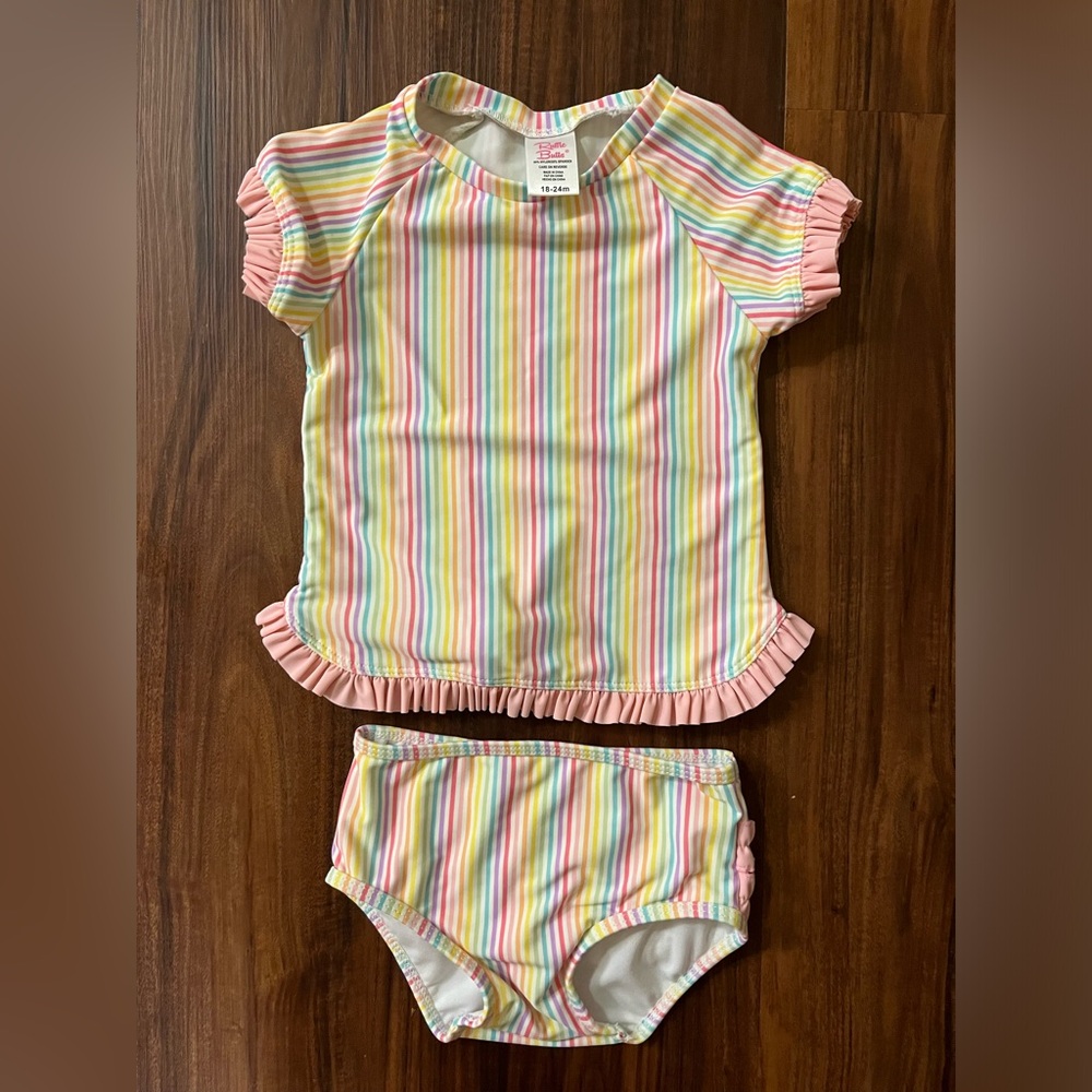 Ruffle Butts Pastel Rainbow Swimsuit and Rash Guard 18-24m
